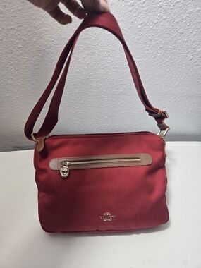 Coach Red Nylon Shoulder Bag with Gold Hardware